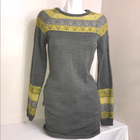 Calvin Klein Dresses & Skirts - Calvin Klein Yellow Stone Grey Wool Sweater Dress